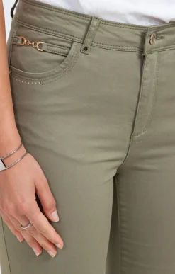 Pantalon 7/8 coton stretch détail bijou -