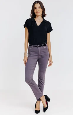 Pantalon 7/8 coton viscose avec ceinture -