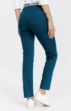 Pantalon 7/8 coton viscose avec ceinture -