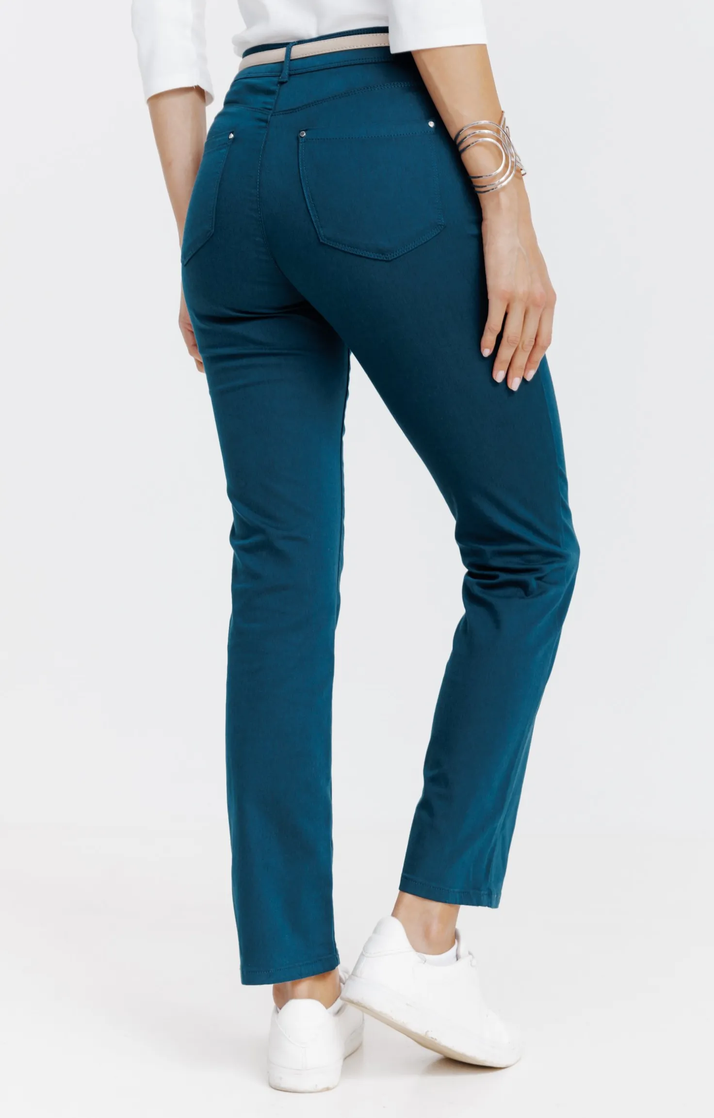 Pantalon 7/8 coton viscose avec ceinture -