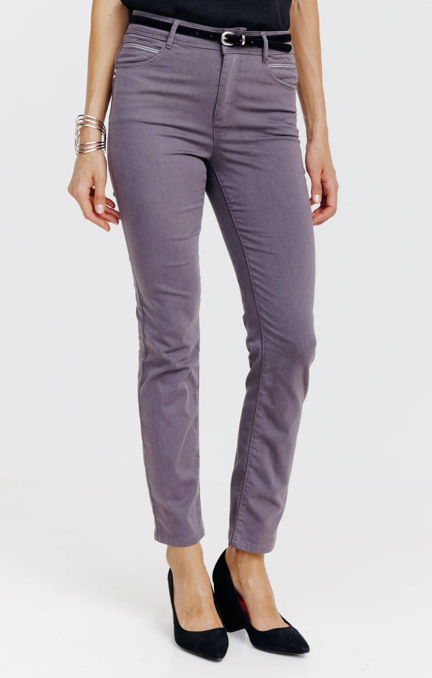 Pantalon 7/8 coton viscose avec ceinture -