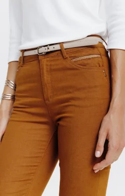 Pantalon 7/8 coton viscose avec ceinture -
