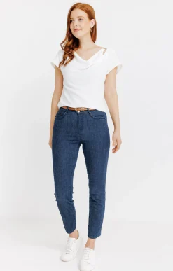 Pantalon 7/8 denim brut détail clou -