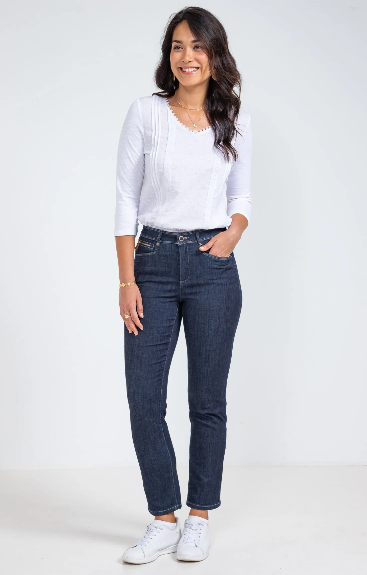 Pantalon 7/8 denim brut zippé -
