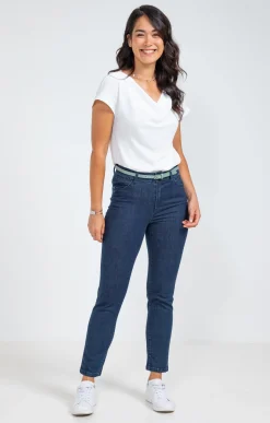 Pantalon 7/8 denim détail galon -