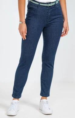 Pantalon 7/8 denim détail galon -