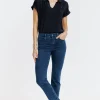Pantalon 7/8 denim détail strass -