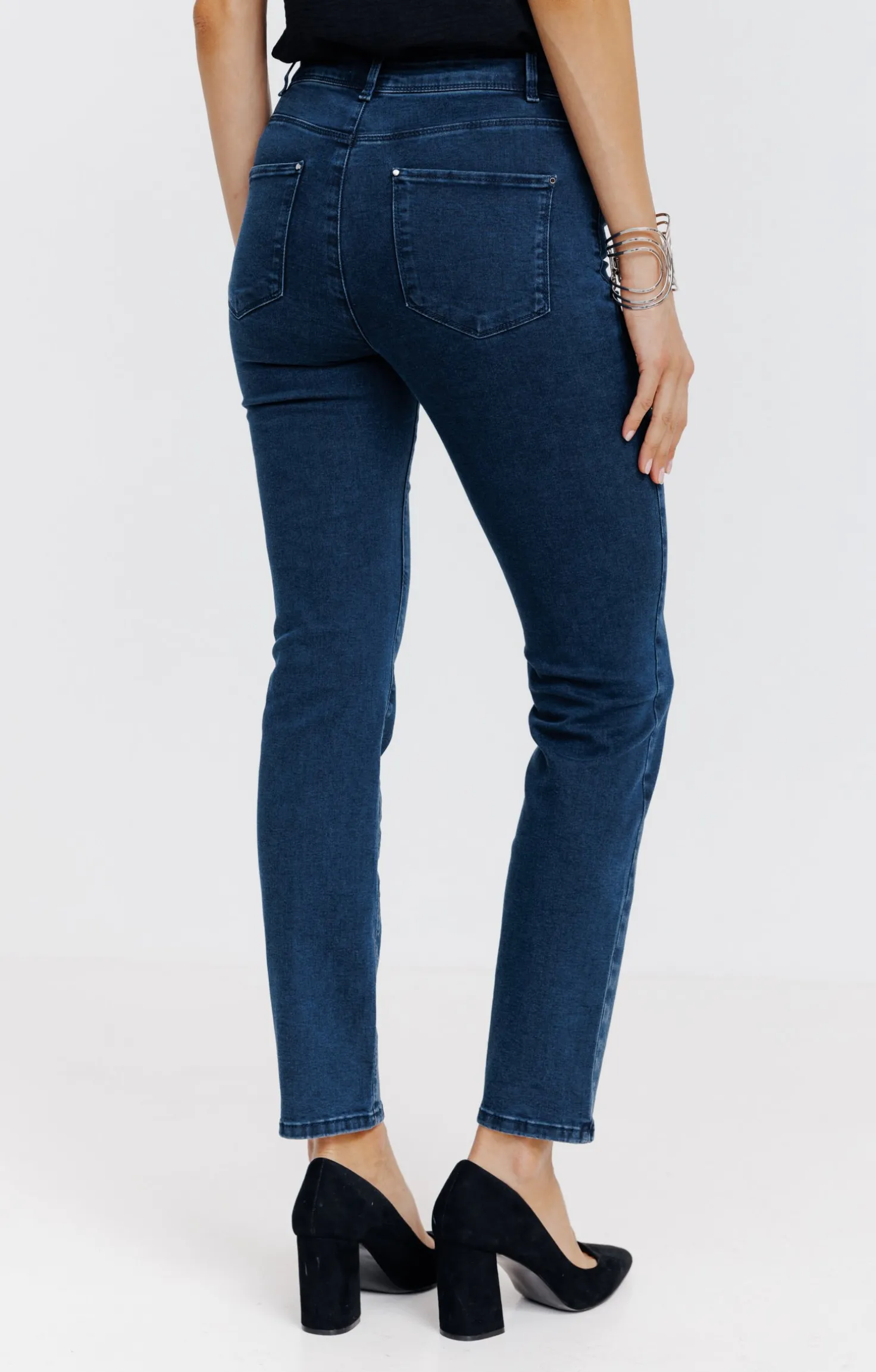 Pantalon 7/8 denim détail strass -
