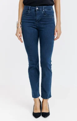 Pantalon 7/8 denim détail strass -