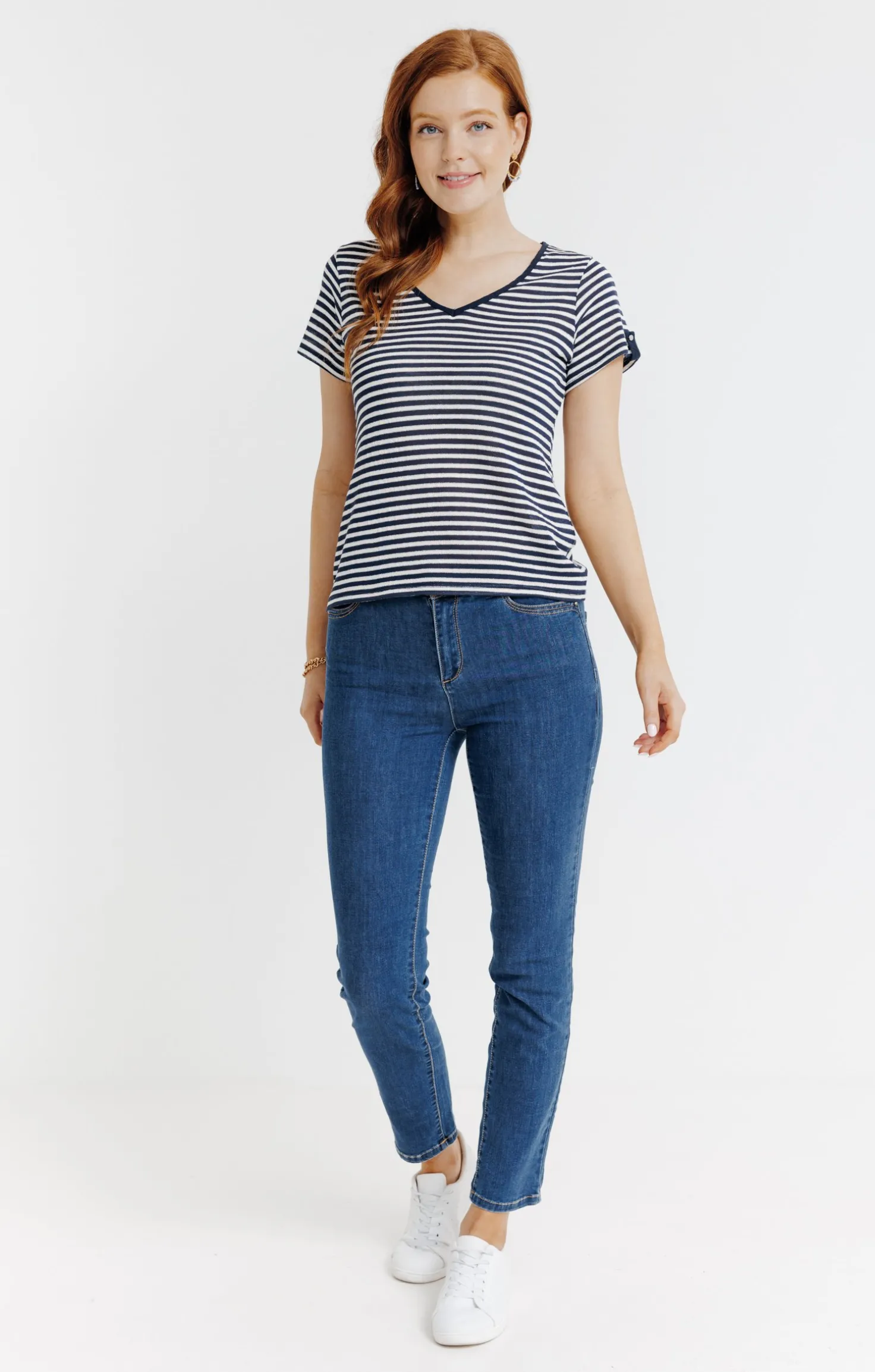 Pantalon 7/8 denim stone strass poches -