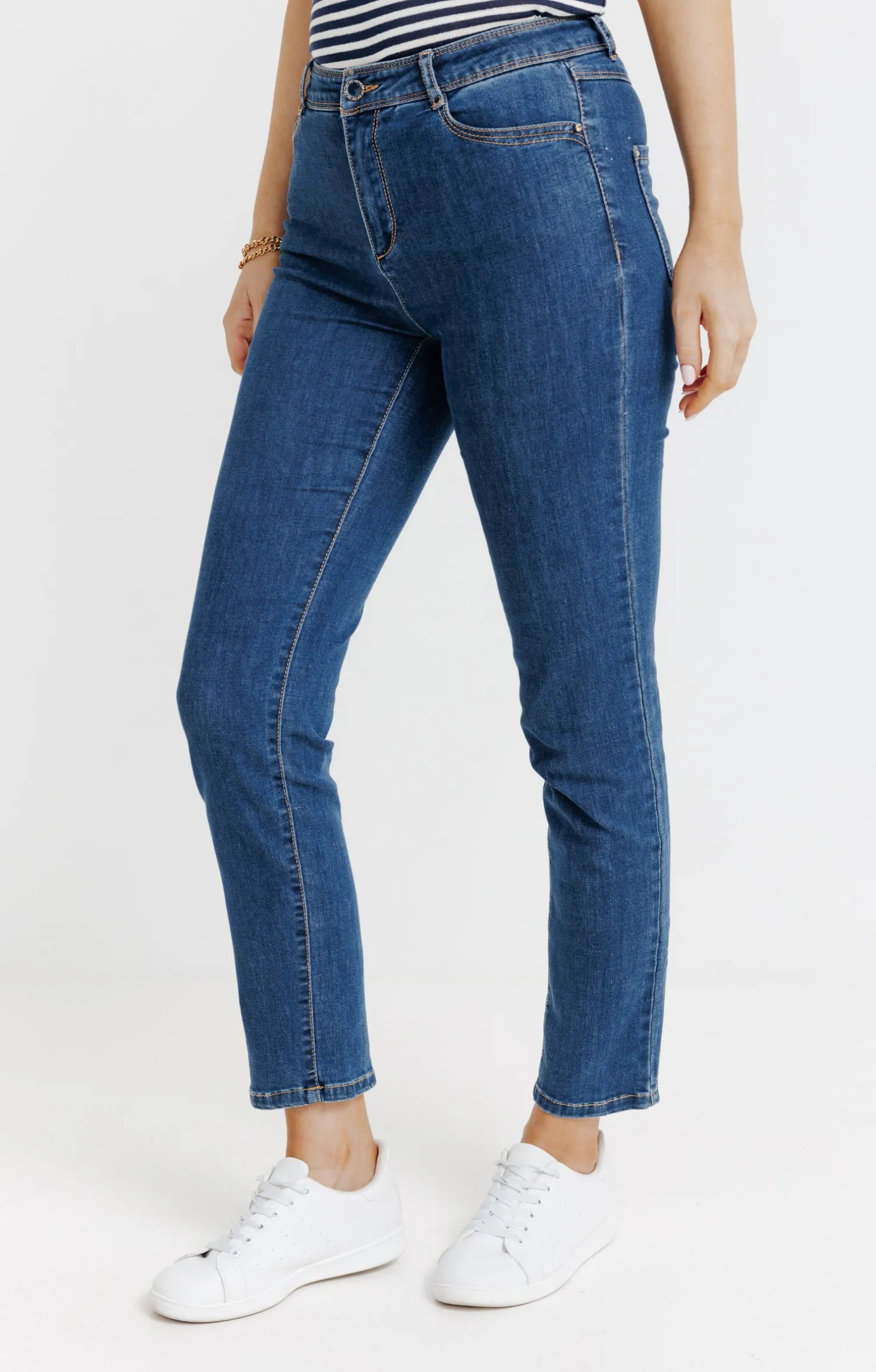 Pantalon 7/8 denim stone strass poches -