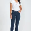 Pantalon 7/8 denim surteint détail bijou -