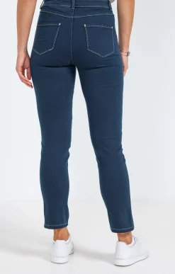 Pantalon 7/8 denim surteint détail bijou -