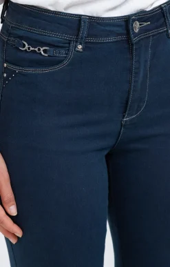 Pantalon 7/8 denim surteint détail bijou -