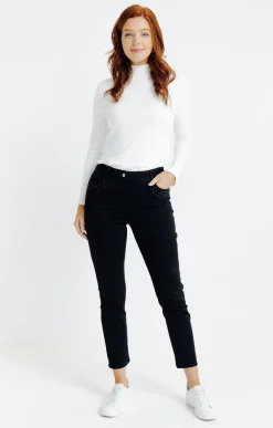 Pantalon 7/8 détail clou et strass -