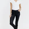 Pantalon 7/8 enduit imprimé fleurs -
