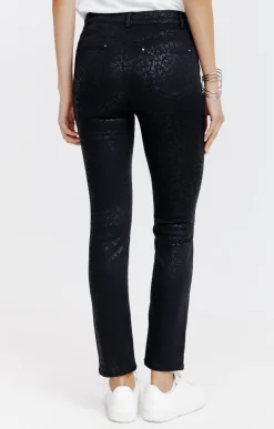 Pantalon 7/8 enduit imprimé fleurs -