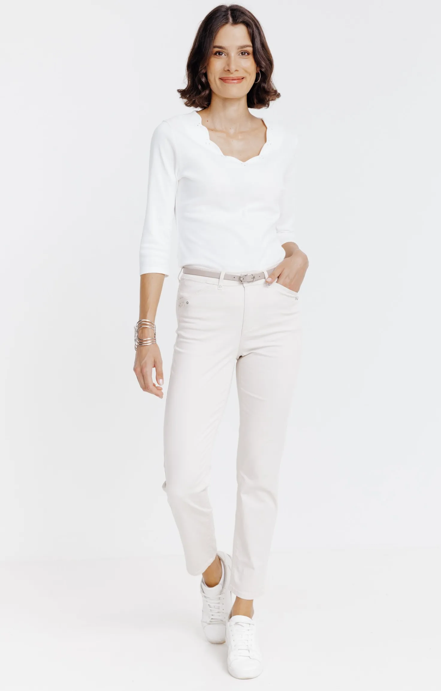 Pantalon 7/8 forme chino avec ceinture -