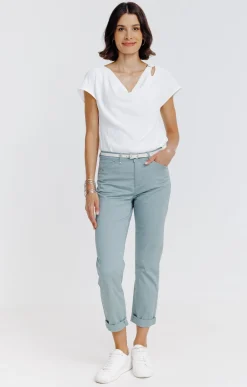 Pantalon 7/8 forme chino avec ceinture -