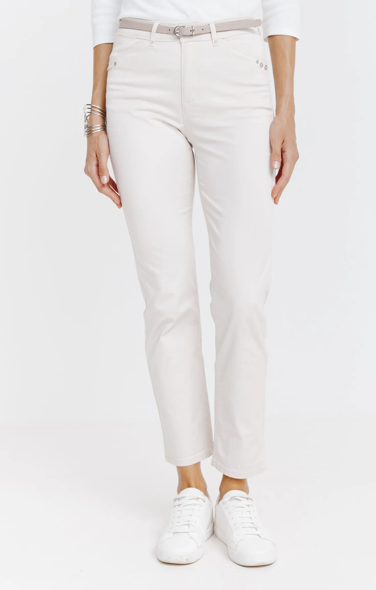 Pantalon 7/8 forme chino avec ceinture -