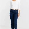 Pantalon 7/8 satin denim brut ceinture -