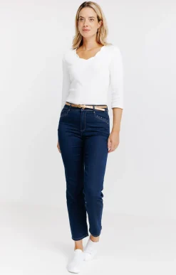 Pantalon 7/8 satin denim brut ceinture -