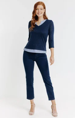 Pantalon 7/8 satin denim brut -