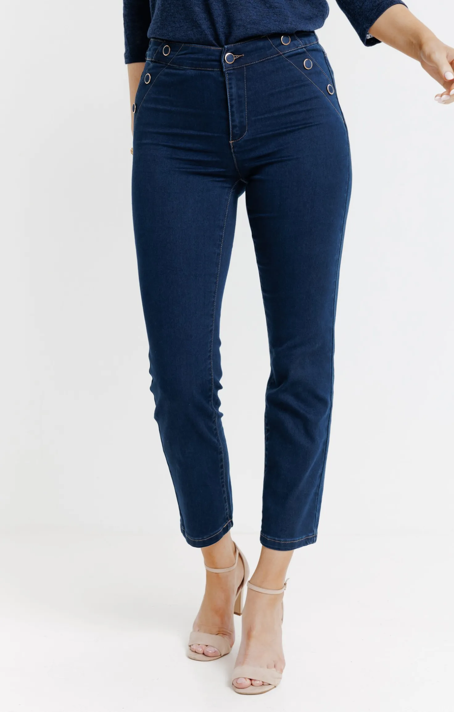 Pantalon 7/8 satin denim brut -