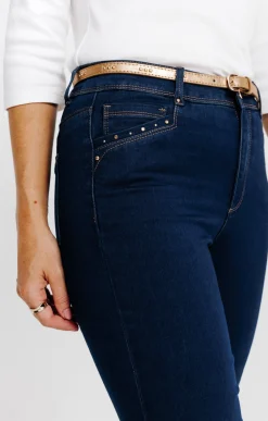 Pantalon 7/8 satin denim brut ceinture -
