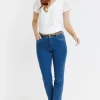 Pantalon 7/8 satin denim stone ceinture -