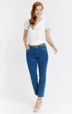 Pantalon 7/8 satin denim stone ceinture -