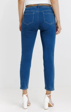Pantalon 7/8 satin denim stone ceinture -