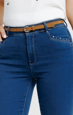 Pantalon 7/8 satin denim stone ceinture -