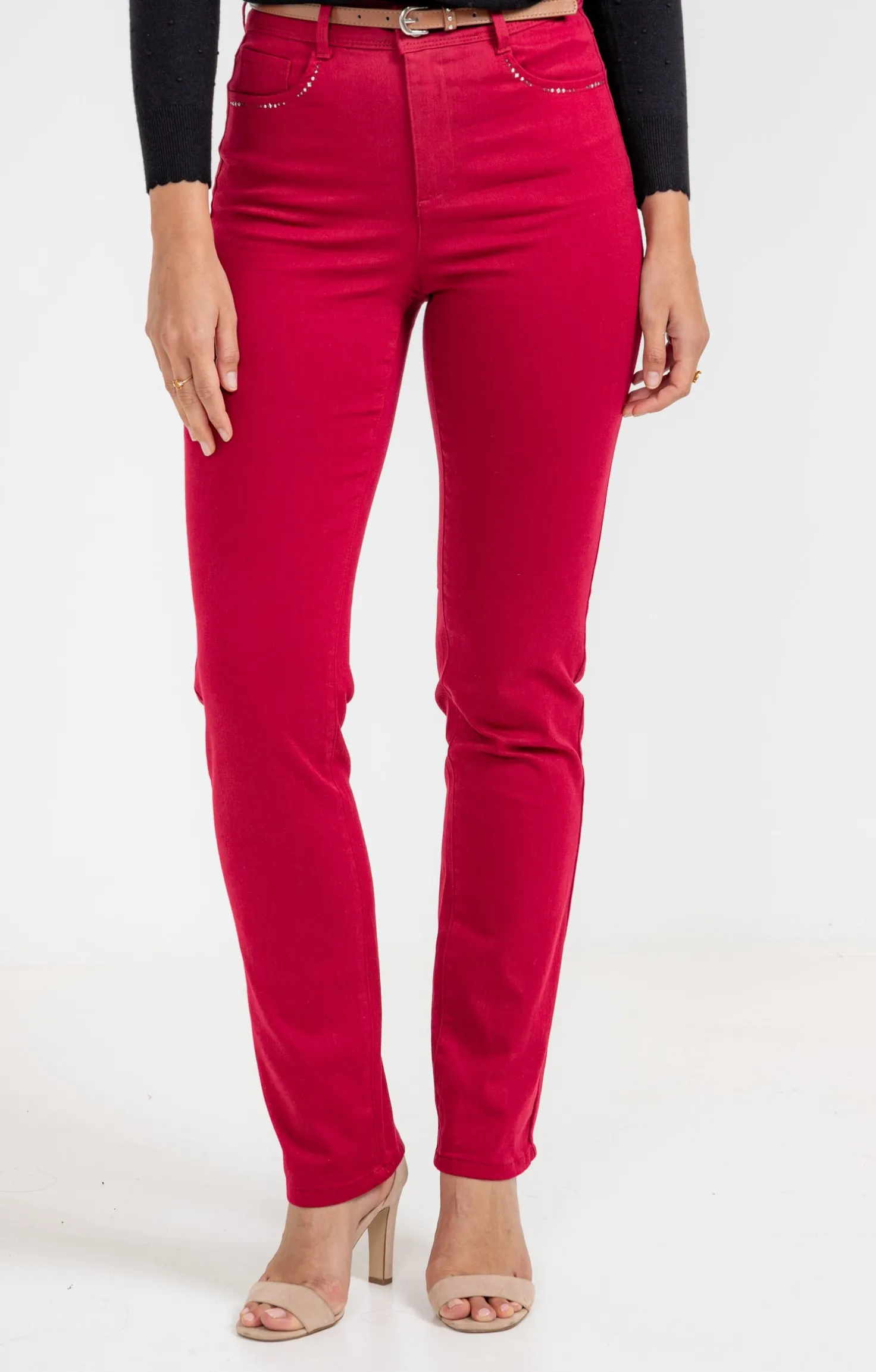 Pantalon coton stretch détail clous -