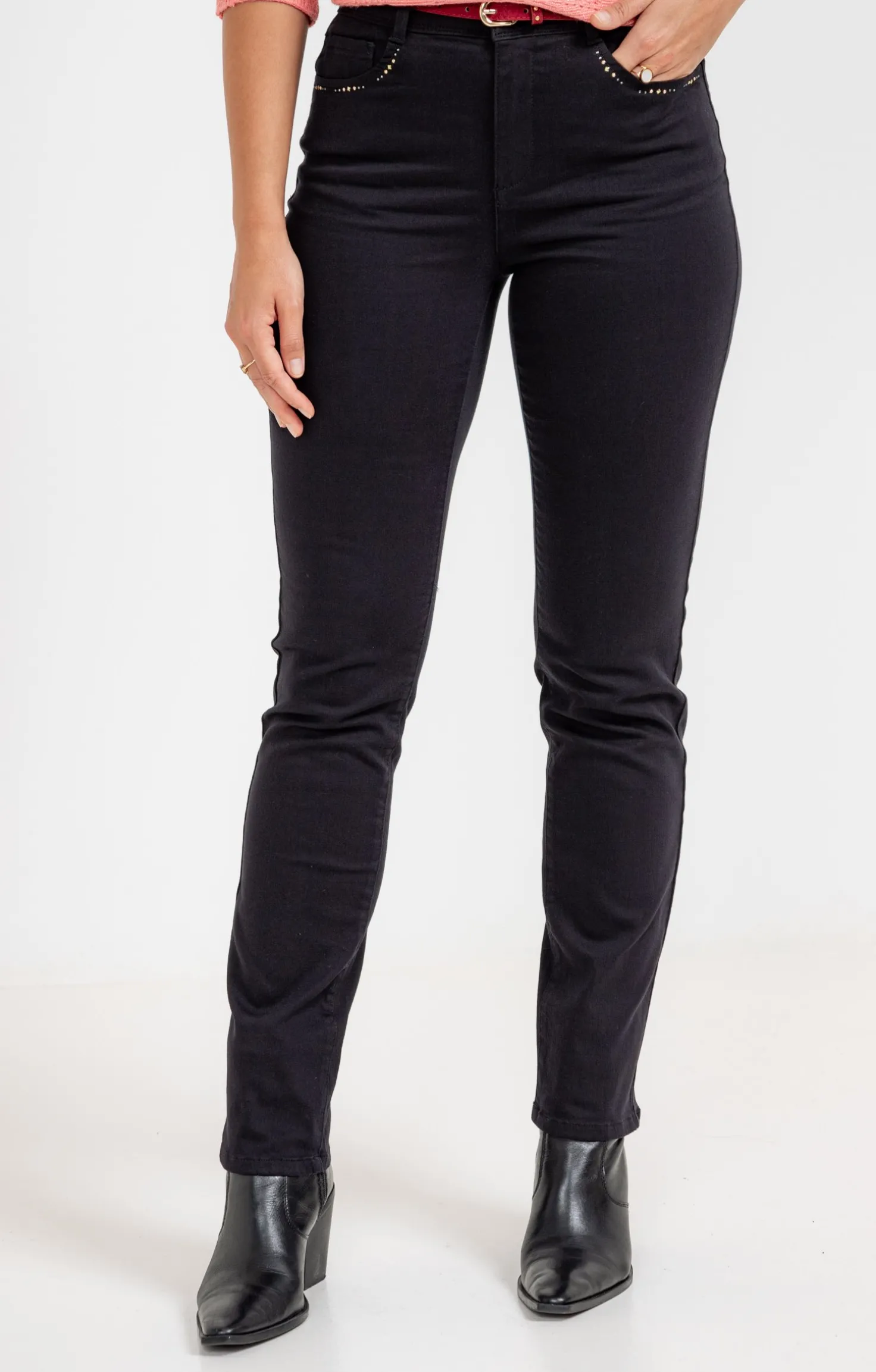 Pantalon coton stretch détail clous -