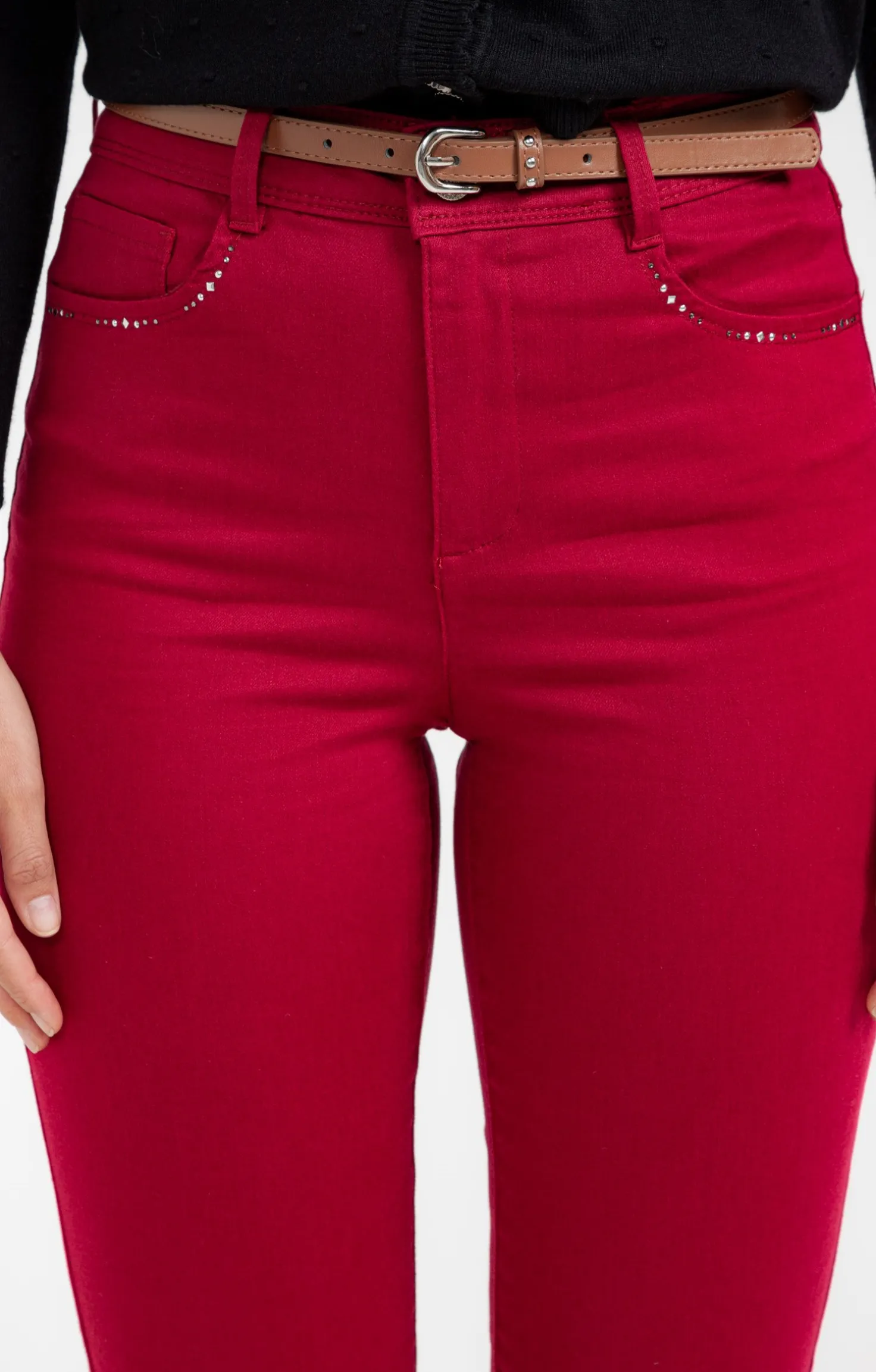 Pantalon coton stretch détail clous -