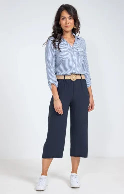Pantalon large fluide ceinture rafia -