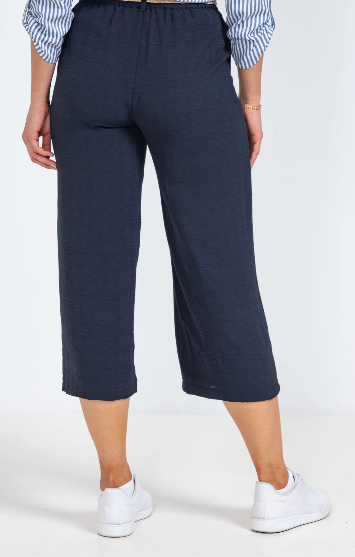 Pantalon large fluide ceinture rafia -