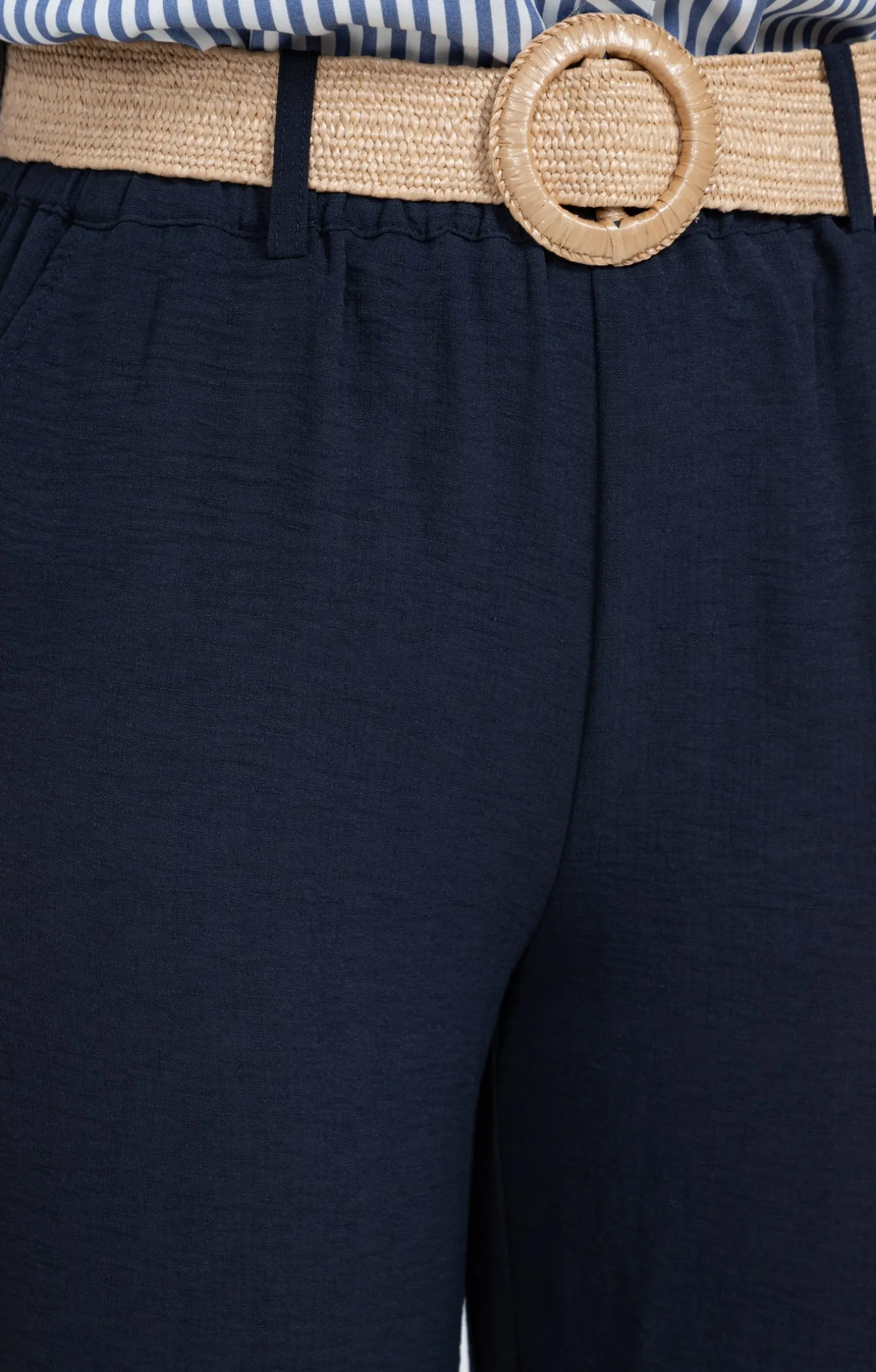 Pantalon large fluide ceinture rafia -