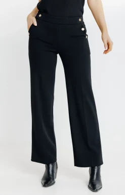pantalon maille large détail bouton doré -