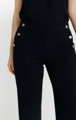 pantalon maille large détail bouton doré -