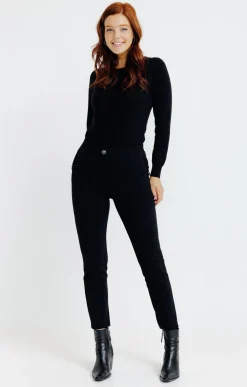 pantalon maille slim bouton fantaisie -