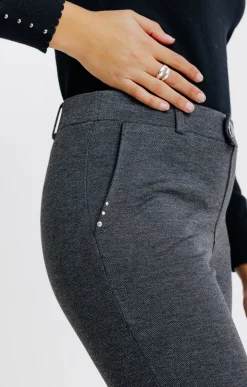pantalon maille slim bouton fantaisie -