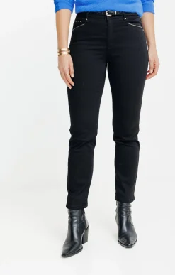 pantalon 7/8ème noir détail broderie -