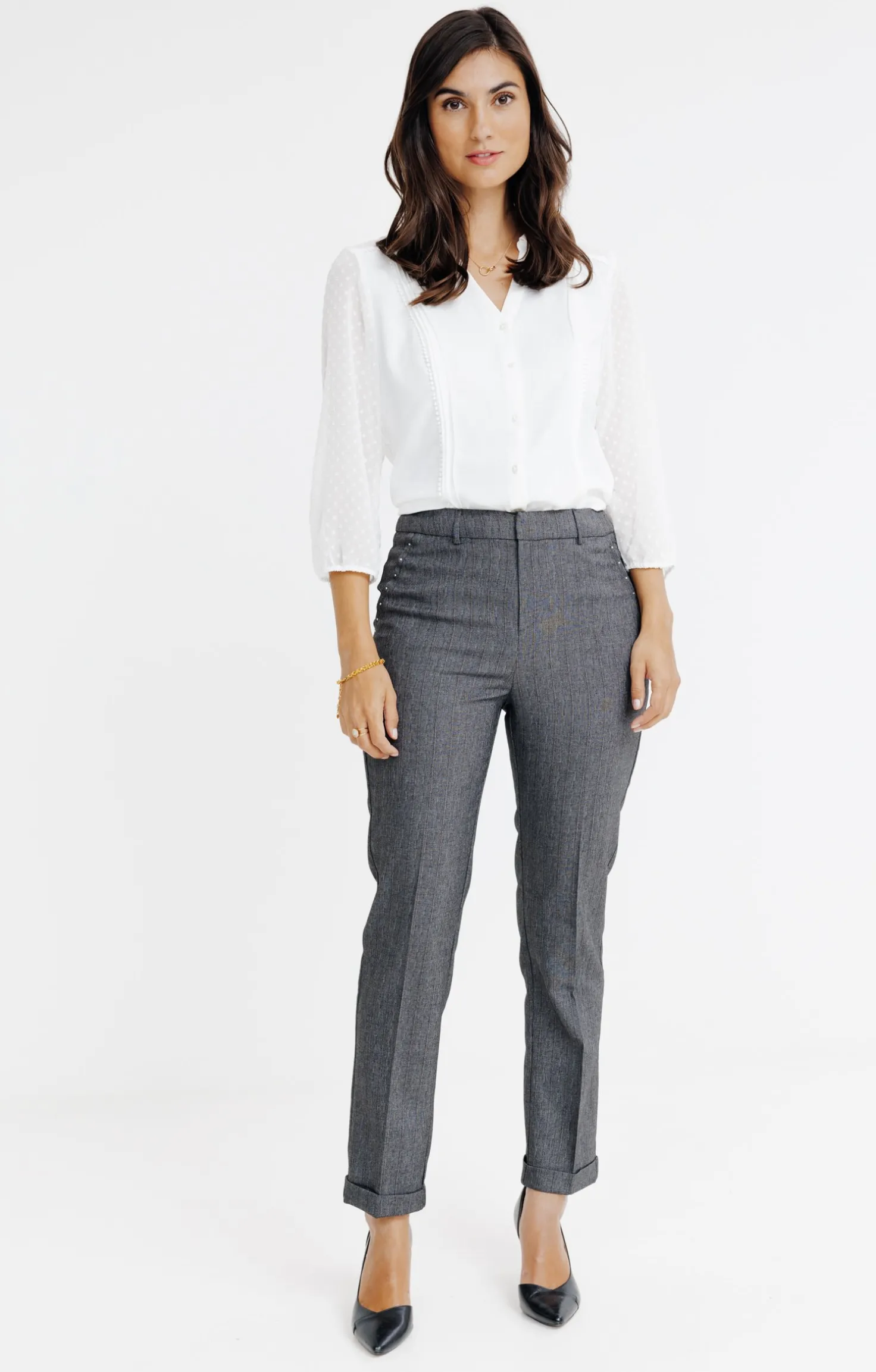 PANTALON RAYE AVEC STRASS -
