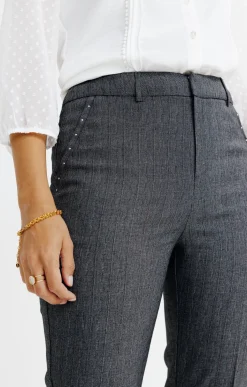 PANTALON RAYE AVEC STRASS -