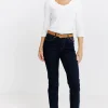 Pantalon satin denim broderie fleur -