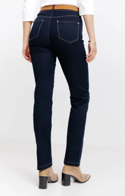 Pantalon satin denim broderie fleur -