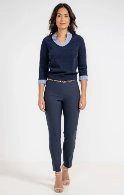 pantalon ville slim ceinture bijou -