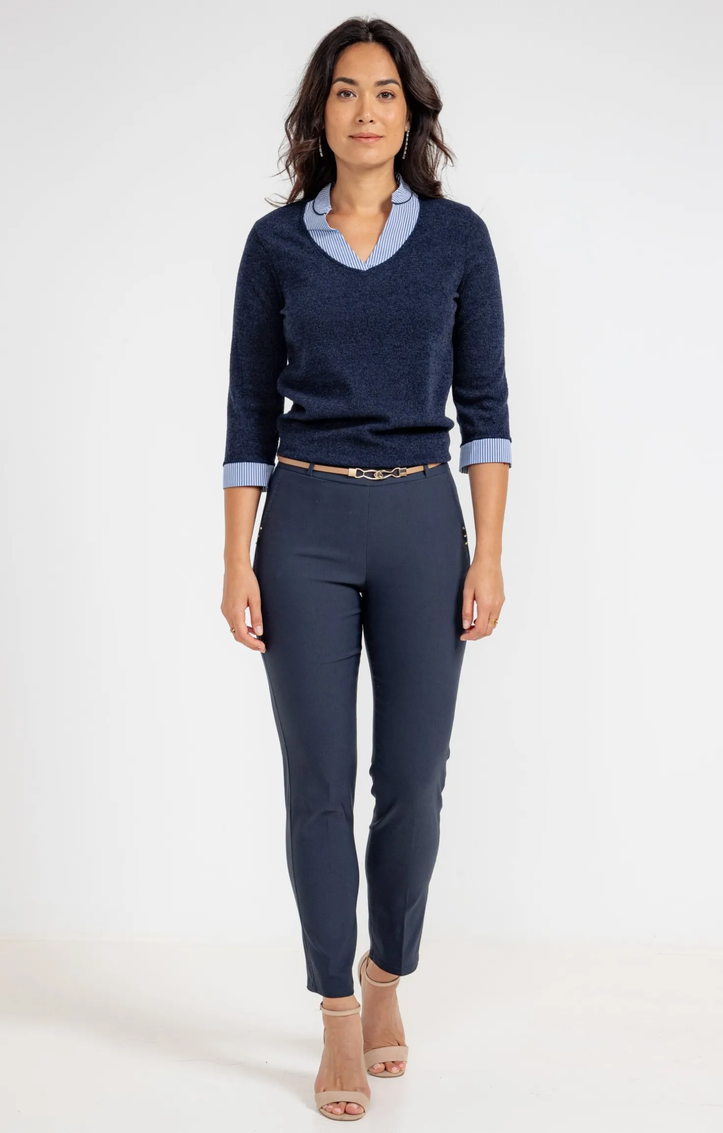 pantalon ville slim ceinture bijou -